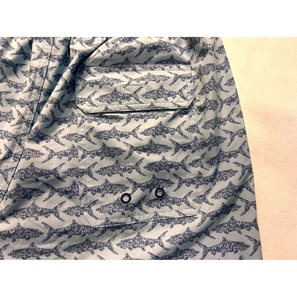 Vineyard Vines Shark Print Swim Trunks Mesh Lined Drawstring 7" Men's Medium - Picture 8 of 13